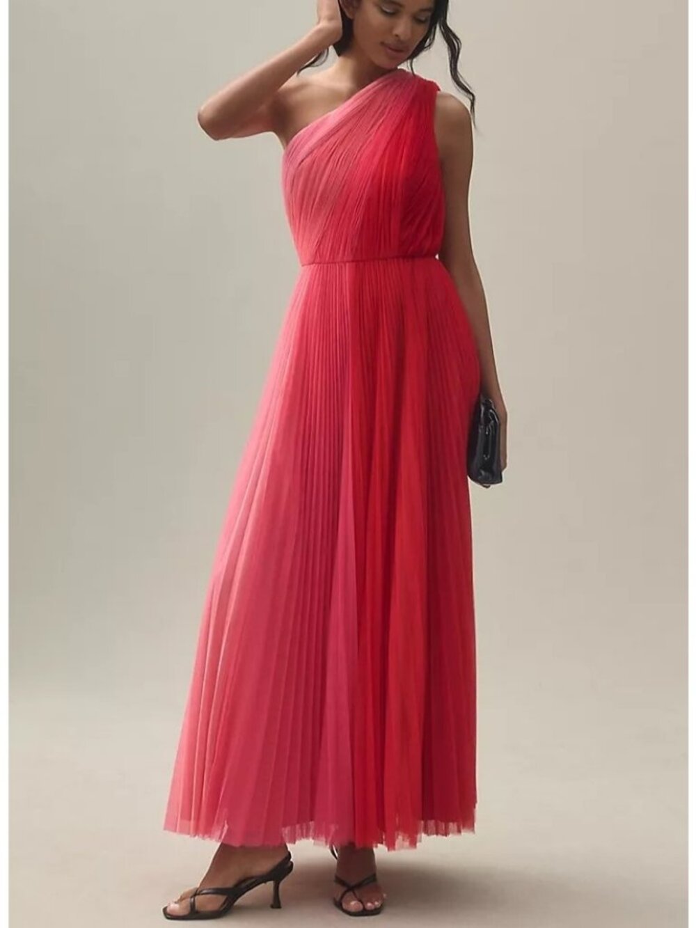 Hutch Tarina Pleated One Shoulder Gown Dress Formal Fairy Tulle Mesh Women 2P
